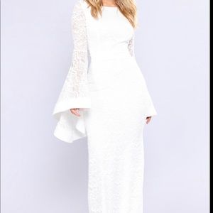 Long White Lace Dress Bell Sleeves
